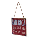 American USA Patriotic Wooden Hanging Plaque Sign-God shed His grace on thee