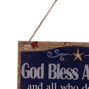 American USA Patriotic Wooden Hanging Plaque Sign-God Bless America