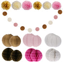 Lot of 19pcs Mixed Paper Honeycomb Flowers Lanterns with Polka Dot Bunting Wedding Party Decor Kits