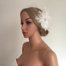 Vintage Women's White Birdcage Veil with Feather Fascinator Wedding/Tea Party/Church