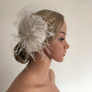 Vintage Women's White Birdcage Veil with Feather Fascinator Wedding/Tea Party/Church