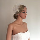 Vintage White Feather Fascinator Hair Clip Wedding Church Birdcage Face Veil Headpiece Women's Party Headwear