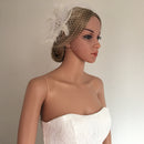 Vintage White Feather Fascinator Hair Clip Wedding Church Birdcage Face Veil Headpiece Women's Party Headwear