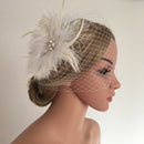 Vintage White Feather Fascinator Hair Clip Wedding Church Birdcage Face Veil Headpiece Women's Party Headwear