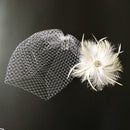 Vintage White Feather Fascinator Hair Clip Wedding Church Birdcage Face Veil Headpiece Women's Party Headwear