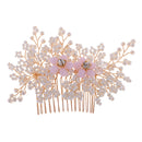 White Bead Crystal Headpiece BrideHair Clip Lady Hair Comb Grip Slide Gold
