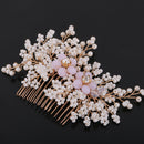 White Bead Crystal Headpiece BrideHair Clip Lady Hair Comb Grip Slide Gold