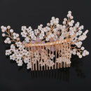 White Bead Crystal Headpiece BrideHair Clip Lady Hair Comb Grip Slide Gold