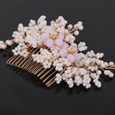 White Bead Crystal Headpiece BrideHair Clip Lady Hair Comb Grip Slide Gold