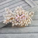 White Bead Crystal Headpiece BrideHair Clip Lady Hair Comb Grip Slide Gold