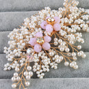 White Bead Crystal Headpiece BrideHair Clip Lady Hair Comb Grip Slide Gold