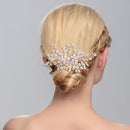 White Bead Crystal Headpiece BrideHair Clip Lady Hair Comb Grip Slide Gold