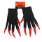Scary Woman Witch Gloves w/ Long Red Glitter Fingernails Halloween Costume