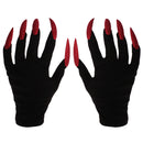 Scary Woman Witch Gloves w/ Long Red Glitter Fingernails Halloween Costume