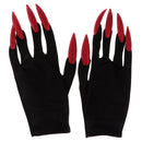 Scary Woman Witch Gloves w/ Long Red Glitter Fingernails Halloween Costume