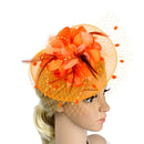 Women Girls Artificial Feather Flower Charms Fascinator Hat Hair Band Cocktail Wedding Party Headpiece Hair Decor Accessory Orange