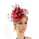 Women Girls Artificial Feather Flower Charms Fascinator Hat Hair Band Cocktail Wedding Party Headpiece Hair Decor Accessory Wine Red