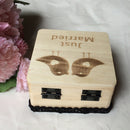 Vintage Square Just Married Wooden Ring Box Birds Wedding Ring Bearer Box
