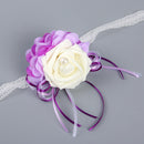 Delicate Purple Beige Wedding Wrist Corsage Bracelet Bridesmaid Sisters Hand Flowers Party Prom Favors