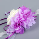 Delicate Purple Beige Wedding Wrist Corsage Bracelet Bridesmaid Sisters Hand Flowers Party Prom Favors
