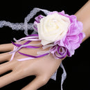 Delicate Purple Beige Wedding Wrist Corsage Bracelet Bridesmaid Sisters Hand Flowers Party Prom Favors