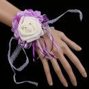 Delicate Purple Beige Wedding Wrist Corsage Bracelet Bridesmaid Sisters Hand Flowers Party Prom Favors