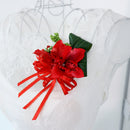 Wedding Bridal Boutonniere Corsage Groom Cymbidium Flower with Ribbon Red