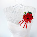 Wedding Bridal Boutonniere Corsage Groom Cymbidium Flower with Ribbon Red