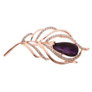 Antique Purple Waterdrop Rhinestone Brooch Women Lady Feather Gold Plated Crystal Diamante Corsage Brooch Pin Jewelry