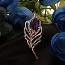 Antique Purple Waterdrop Rhinestone Brooch Women Lady Feather Gold Plated Crystal Diamante Corsage Brooch Pin Jewelry
