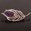 Antique Purple Waterdrop Rhinestone Brooch Women Lady Feather Gold Plated Crystal Diamante Corsage Brooch Pin Jewelry