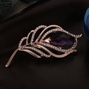 Antique Purple Waterdrop Rhinestone Brooch Women Lady Feather Gold Plated Crystal Diamante Corsage Brooch Pin Jewelry