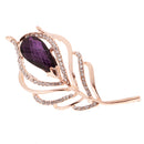 Antique Purple Waterdrop Rhinestone Brooch Women Lady Feather Gold Plated Crystal Diamante Corsage Brooch Pin Jewelry