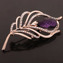 Antique Purple Waterdrop Rhinestone Brooch Women Lady Feather Gold Plated Crystal Diamante Corsage Brooch Pin Jewelry
