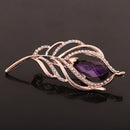 Antique Purple Waterdrop Rhinestone Brooch Women Lady Feather Gold Plated Crystal Diamante Corsage Brooch Pin Jewelry