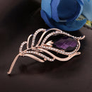 Antique Purple Waterdrop Rhinestone Brooch Women Lady Feather Gold Plated Crystal Diamante Corsage Brooch Pin Jewelry