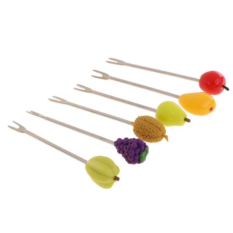 1 Set Assorted Fruit Design Fruit Vegetable Dessert Cake Picks Party Kitchen Bar Tool Gadgets Set Barrel Holder Stand