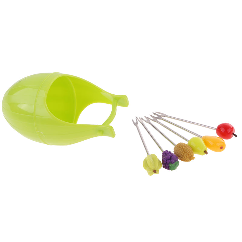 1 Set Assorted Fruit Design Fruit Vegetable Dessert Cake Picks Party Kitchen Bar Tool Gadgets Set Barrel Holder Stand