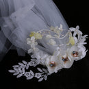 Beautiful One Tier Veil White Flower Pearls Lace Wedding Bridal Elbow Length Veil with Barrette Hair Accessory