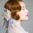 Beautiful One Tier Veil White Flower Pearls Lace Wedding Bridal Elbow Length Veil with Barrette Hair Accessory