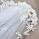 Beautiful One Tier Veil White Flower Pearls Lace Wedding Bridal Elbow Length Veil with Barrette Hair Accessory
