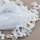 Beautiful One Tier Veil White Flower Pearls Lace Wedding Bridal Elbow Length Veil with Barrette Hair Accessory