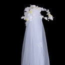 Beautiful One Tier Veil White Flower Pearls Lace Wedding Bridal Elbow Length Veil with Barrette Hair Accessory