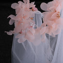 Handmade Bridal Wedding White Veil 2 Tier with Barrette Bride To Be Fancy Dress Veil Flower Garland Pearl Veil