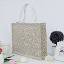 White Lace Women Handbag Brown Linen Shopping Bag Rustic Flower Bag Decor