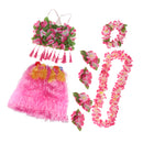 8PCS/SET Women Girls Ladies Fashionable Hula Grass Skirt Top Wrist Ankle Flower Hawaiian Costume Summer Beach Party Supplies 60CM Pink