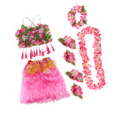 8PCS/SET Women Girls Ladies Fashionable Hula Grass Skirt Top Wrist Ankle Flower Hawaiian Costume Summer Beach Party Supplies 60CM Pink