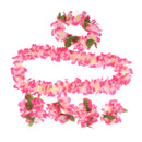 8PCS/SET Women Girls Ladies Fashionable Hula Grass Skirt Top Wrist Ankle Flower Hawaiian Costume Summer Beach Party Supplies 60CM Pink