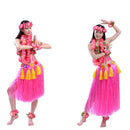 8PCS/SET Women Girls Ladies Fashionable Hula Grass Skirt Top Wrist Ankle Flower Hawaiian Costume Summer Beach Party Supplies 60CM Pink