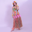 8PCS/SET Women Girls Ladies Fashionable Hula Grass Skirt Top Wrist Ankle Flower Hawaiian Costume Summer Beach Party Supplies Multi-Color